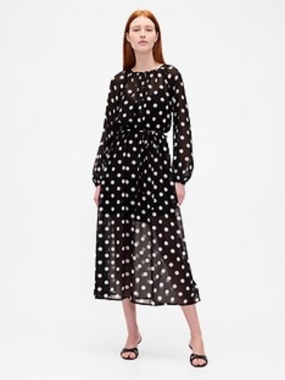 Gap Polkadots Sheer Chiffon Maxi Dress Classic Quiet Luxury Event Career Office